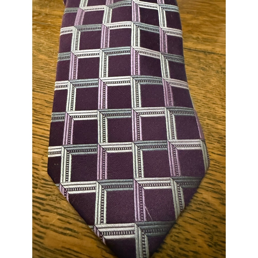 Michael Kors Mens Purple Geometric Square Pattern‎ Silk Necktie Formal Business
